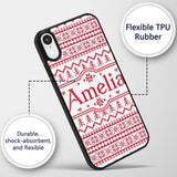 Minimal Red White Nordic Pixel Christmas Knit Custom Name Protective Phone Case Mobile Cover Durable Everyday Smartphone Shock Resistant