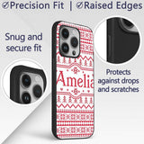 Minimal Red White Nordic Pixel Christmas Knit Custom Name Protective Phone Case Mobile Cover Durable Everyday Smartphone Shock Resistant