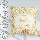 Custom Name Yellow Wildflower Seamless Pattern Minimal Botanical Square Filled Cushion Throw Pillow Sofa Bed Home Decor Zip Washable UK Made