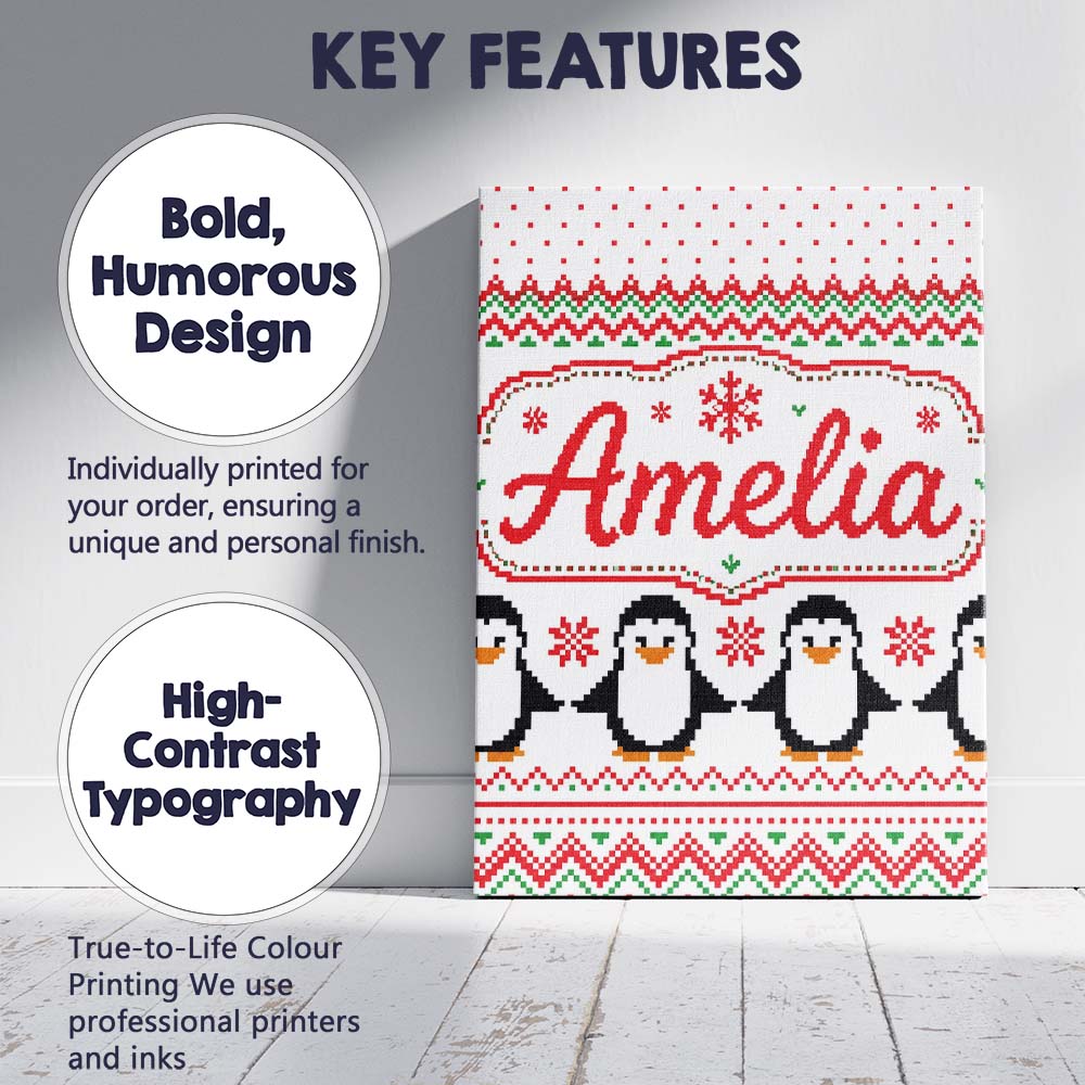 Personalised Name White Red Green Nordic Custom  Unique Gift Idea Elegant Feature Canvas Wall Art Print Decor Picture Ready to Hang