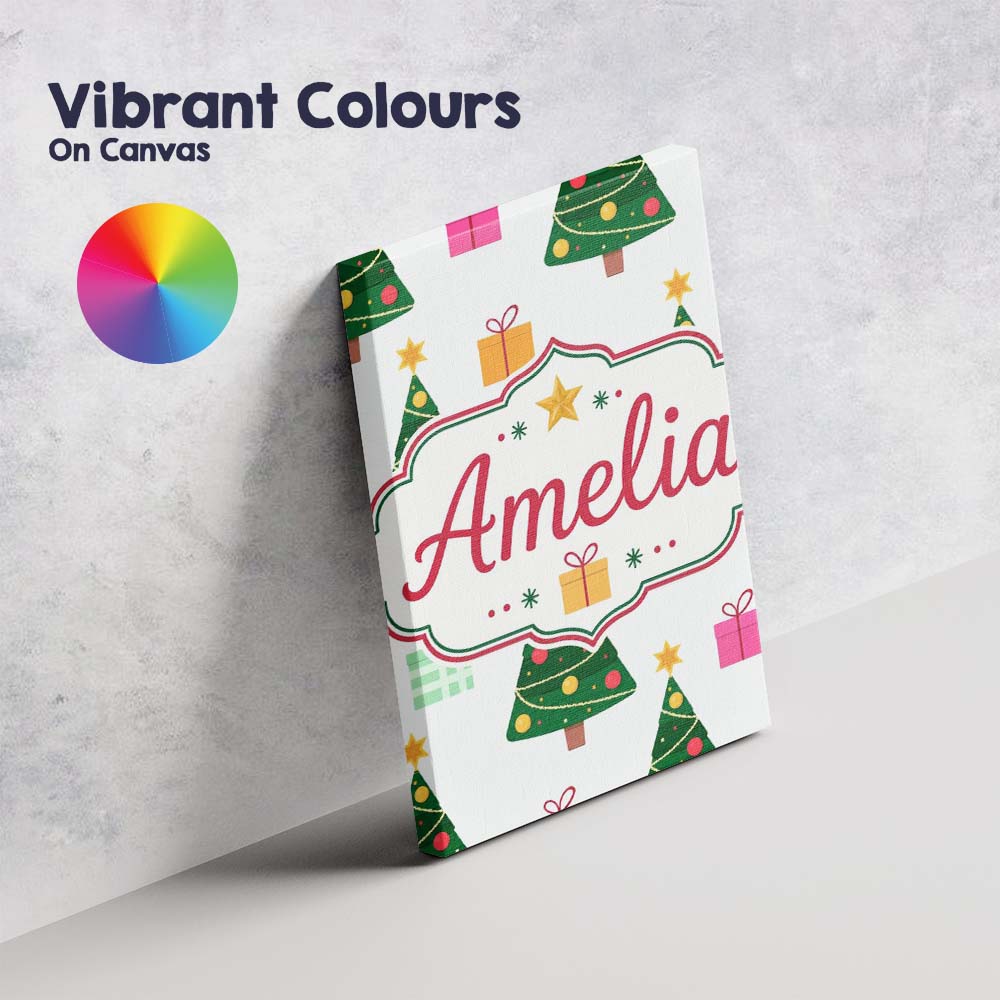 Personalised Name Cute Christmas Tree Custom  Unique Gift Idea Modern Room Accent Canvas Wall Art Print Decor Picture Ready to Hang