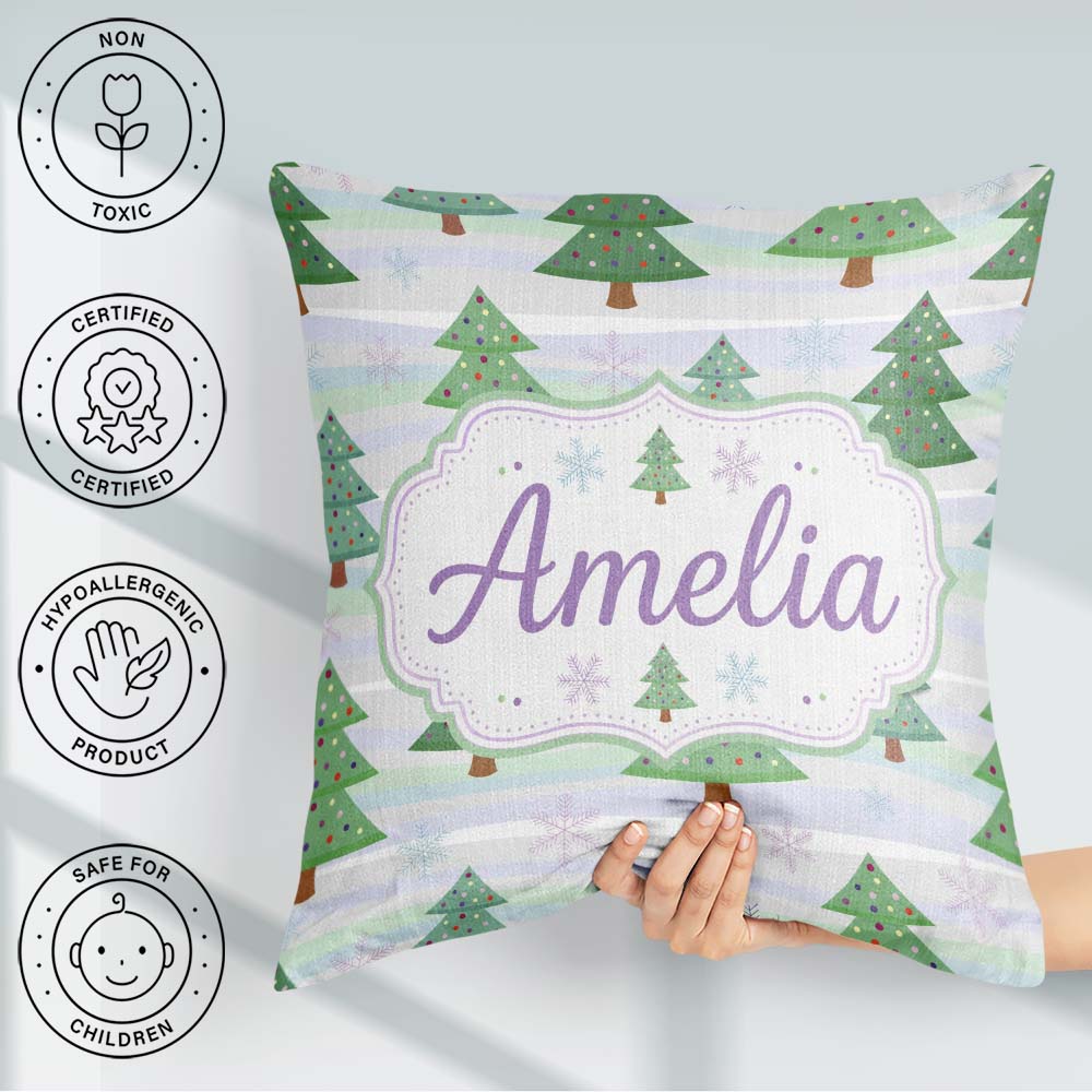 Custom Name Pastel Christmas Snowflake Winter Landscape Seamless Square Filled Cushion Throw Pillow Sofa Bed Home Decor Zip Washable UK Made