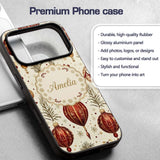 Elegant Red Gold Christmas Baubles Pine Branch Custom Name Protective Phone Case Mobile Cover Durable Everyday Smartphone Shock Resistant