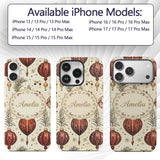 Elegant Red Gold Christmas Baubles Pine Branch Custom Name Protective Phone Case Mobile Cover Durable Everyday Smartphone Shock Resistant