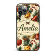 Vintage Christmas Holly Bell Ornament Botanical Custom Name Protective Phone Case Mobile Cover Durable Everyday Smartphone Shock Resistant