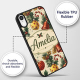 Vintage Christmas Holly Bell Ornament Botanical Custom Name Protective Phone Case Mobile Cover Durable Everyday Smartphone Shock Resistant