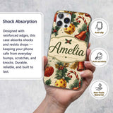 Vintage Christmas Holly Bell Ornament Botanical Custom Name Protective Phone Case Mobile Cover Durable Everyday Smartphone Shock Resistant
