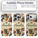 Vintage Christmas Holly Bell Ornament Botanical Custom Name Protective Phone Case Mobile Cover Durable Everyday Smartphone Shock Resistant