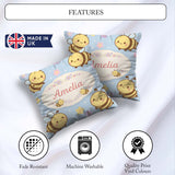 Custom Name Cute Bee Flower Cartoon Animal Pattern Everyday Square Filled Cushion Throw Pillow Sofa Bed Home Decor Zip Washable UK Made