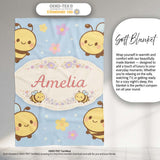 Cute Bee Flower Cartoon Animal Pattern Stylish Everyday  Lovely  Personalised Custom Name Super Soft Fleece Blanket Bed Sofa Throw