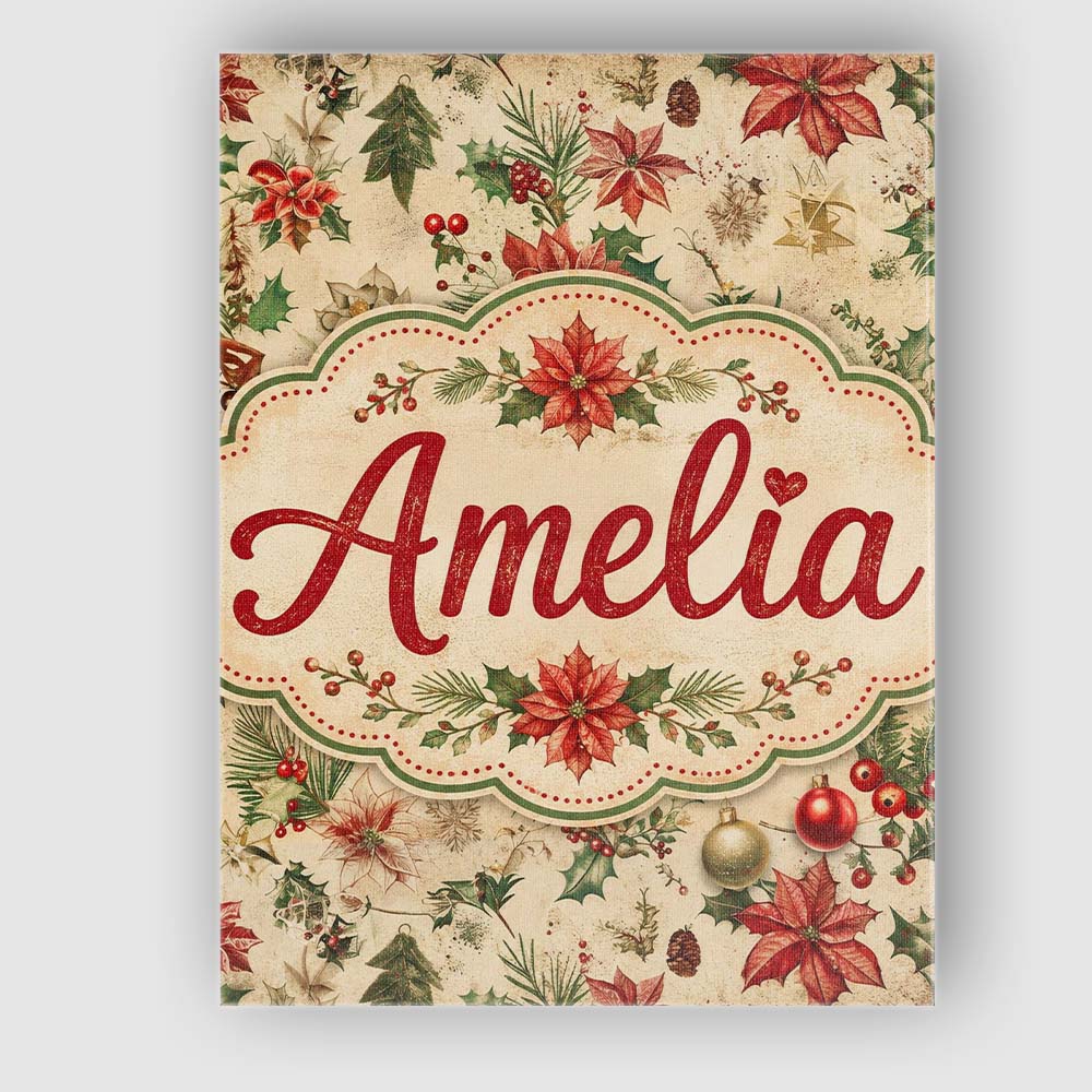 Personalised Name Festive Poinsettia Holly Custom  Unique Gift Idea Elegant Feature Canvas Wall Art Print Decor Picture Ready to Hang