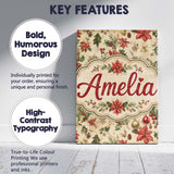 Personalised Name Festive Poinsettia Holly Custom  Unique Gift Idea Elegant Feature Canvas Wall Art Print Decor Picture Ready to Hang