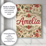 Personalised Name Festive Poinsettia Holly Custom  Unique Gift Idea Elegant Feature Canvas Wall Art Print Decor Picture Ready to Hang