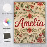 Personalised Name Festive Poinsettia Holly Custom  Unique Gift Idea Elegant Feature Canvas Wall Art Print Decor Picture Ready to Hang
