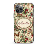 Classic Vintage Christmas Toys Tree Santa Festive Custom Name Protective Phone Case Mobile Cover Durable Everyday Smartphone Shock Resistant