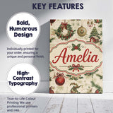 Personalised Name Rustic Christmas Wreath Custom  Unique Gift Idea Elegant Feature Canvas Wall Art Print Decor Picture Ready to Hang