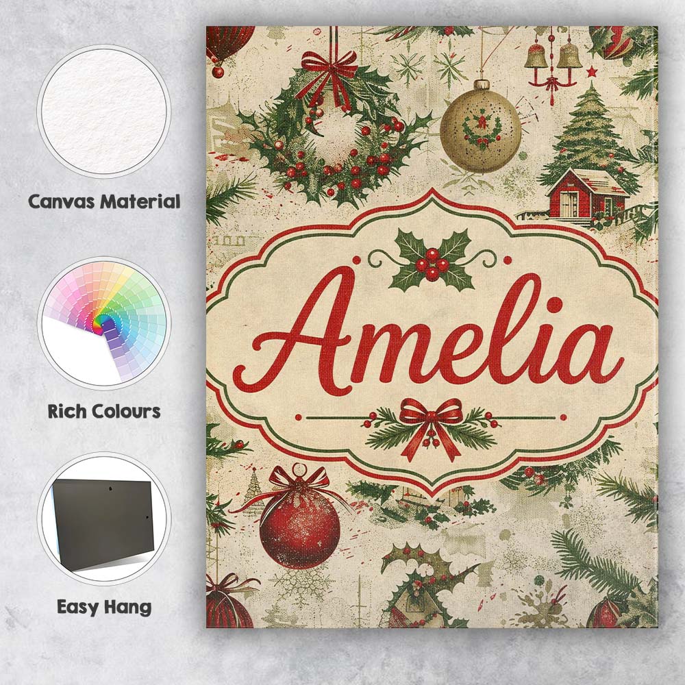 Personalised Name Rustic Christmas Wreath Custom  Unique Gift Idea Elegant Feature Canvas Wall Art Print Decor Picture Ready to Hang