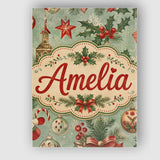 Personalised Name Christmas Ornament Holly Custom  Unique Gift Idea Elegant Feature Canvas Wall Art Print Decor Picture Ready to Hang