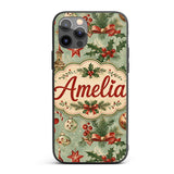 Christmas Ornament Holly Snowman Festive Seamless Custom Name Protective Phone Case Mobile Cover Durable Everyday Smartphone Shock Resistant