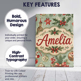 Personalised Name Christmas Ornament Holly Custom  Unique Gift Idea Elegant Feature Canvas Wall Art Print Decor Picture Ready to Hang