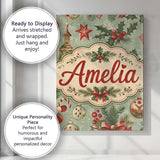 Personalised Name Christmas Ornament Holly Custom  Unique Gift Idea Elegant Feature Canvas Wall Art Print Decor Picture Ready to Hang