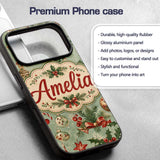 Christmas Ornament Holly Snowman Festive Seamless Custom Name Protective Phone Case Mobile Cover Durable Everyday Smartphone Shock Resistant