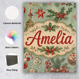 Personalised Name Christmas Ornament Holly Custom  Unique Gift Idea Elegant Feature Canvas Wall Art Print Decor Picture Ready to Hang