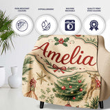 Vintage Christmas Reindeer Tree Ornament Woodland Seamless Pattern  Personalised Custom Name Super Soft Fleece Blanket Bed Sofa Throw