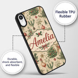 Vintage Christmas Reindeer Tree Ornament Woodland Custom Name Protective Phone Case Mobile Cover Durable Everyday Smartphone Shock Resistant