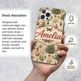 Vintage Christmas Reindeer Tree Ornament Woodland Custom Name Protective Phone Case Mobile Cover Durable Everyday Smartphone Shock Resistant