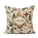 Custom Name Christmas Ornament Star Pine Branch Festive Seamless Square Filled Cushion Throw Pillow Sofa Bed Home Decor Zip Washable UK Made