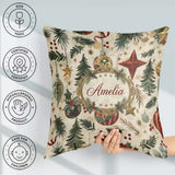 Custom Name Christmas Ornament Star Pine Branch Festive Seamless Square Filled Cushion Throw Pillow Sofa Bed Home Decor Zip Washable UK Made