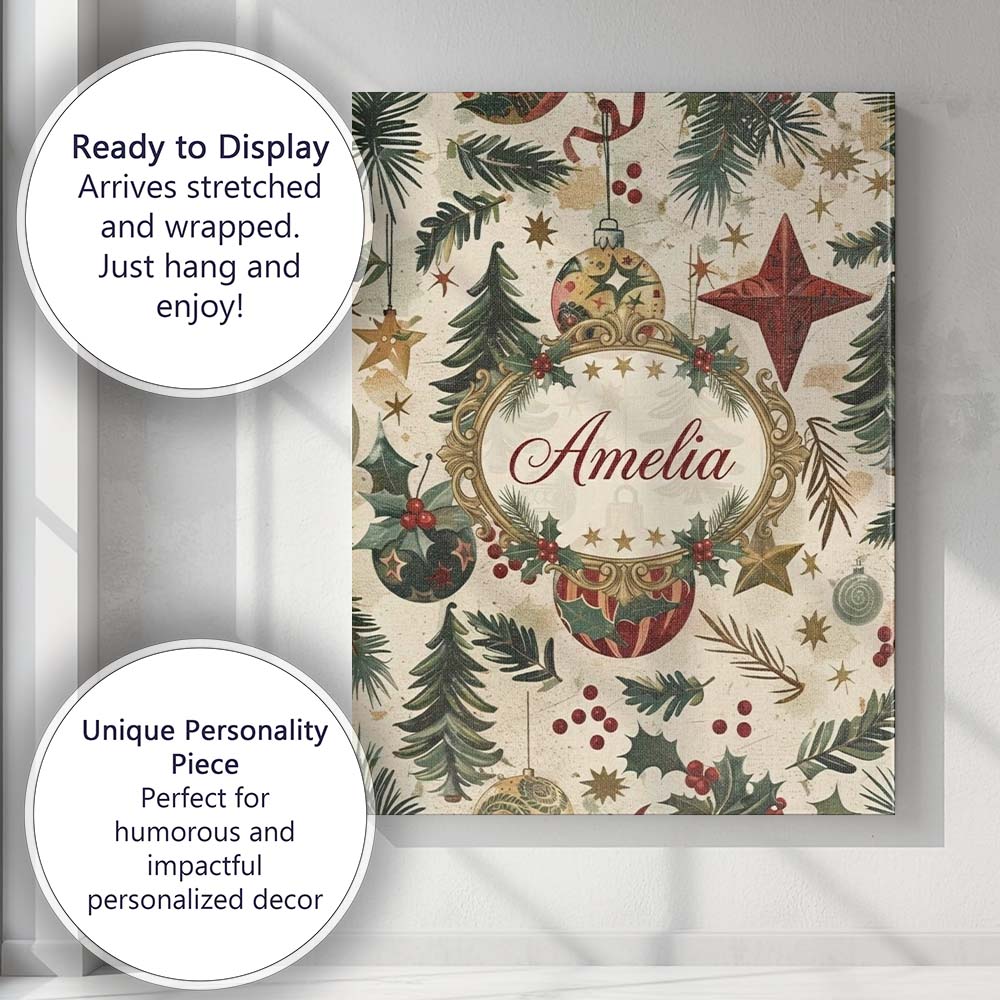 Personalised Name Christmas Ornament Star Custom  Unique Gift Idea Elegant Feature Canvas Wall Art Print Decor Picture Ready to Hang