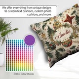 Custom Name Christmas Ornament Star Pine Branch Festive Seamless Square Filled Cushion Throw Pillow Sofa Bed Home Decor Zip Washable UK Made