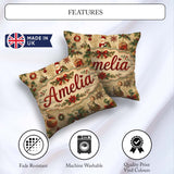 Custom Name Classic Christmas Santa Gift Holly Snowflake Pattern Square Filled Cushion Throw Pillow Sofa Bed Home Decor Zip Washable UK Made