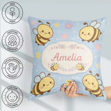 Custom Name Cute Bee Flower Cartoon Animal Pattern Everyday Square Filled Cushion Throw Pillow Sofa Bed Home Decor Zip Washable UK Made