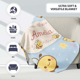 Cute Bee Flower Cartoon Animal Pattern Stylish Everyday  Lovely  Personalised Custom Name Super Soft Fleece Blanket Bed Sofa Throw