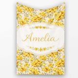 Yellow Poppy Floral Seamless Pattern Botanical Garden Design Lovely  Personalised Custom Name Super Soft Fleece Blanket Bed Sofa Throw