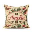 Custom Name Cartoon Santa Christmas Tree Holly Seamless Pattern Square Filled Cushion Throw Pillow Sofa Bed Home Decor Zip Washable UK Made