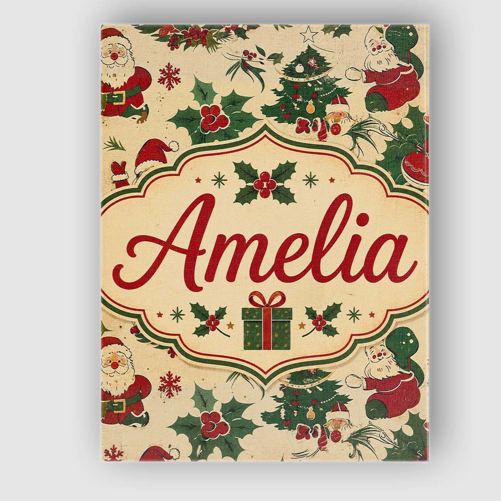 Personalised Name Cute Cartoon Santa Custom Premium Decorative Design Modern Room Accent Canvas Wall Art Print Decor Picture Ready to Hang