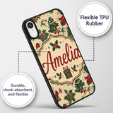 Cute Cartoon Santa Christmas Tree Holly Seamless Custom Name Protective Phone Case Mobile Cover Durable Everyday Smartphone Shock Resistant