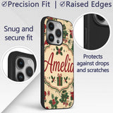 Cute Cartoon Santa Christmas Tree Holly Seamless Custom Name Protective Phone Case Mobile Cover Durable Everyday Smartphone Shock Resistant