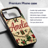 Cute Cartoon Santa Christmas Tree Holly Seamless Custom Name Protective Phone Case Mobile Cover Durable Everyday Smartphone Shock Resistant