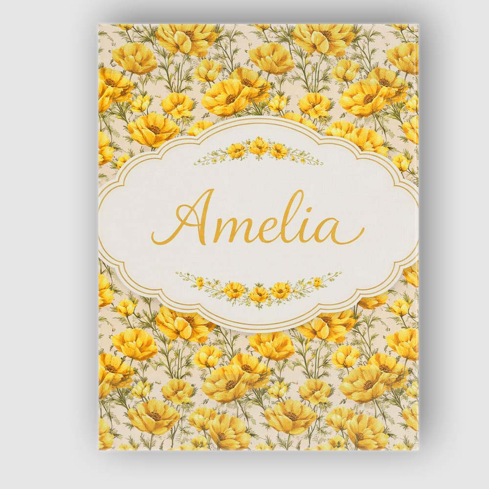 Personalised Name Yellow Poppy Floral Seamless Pattern Botanical Custom  Interior Canvas Wall Art Print Decor Picture Ready to Hang