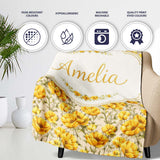 Yellow Poppy Floral Seamless Pattern Botanical Garden Design Lovely  Personalised Custom Name Super Soft Fleece Blanket Bed Sofa Throw