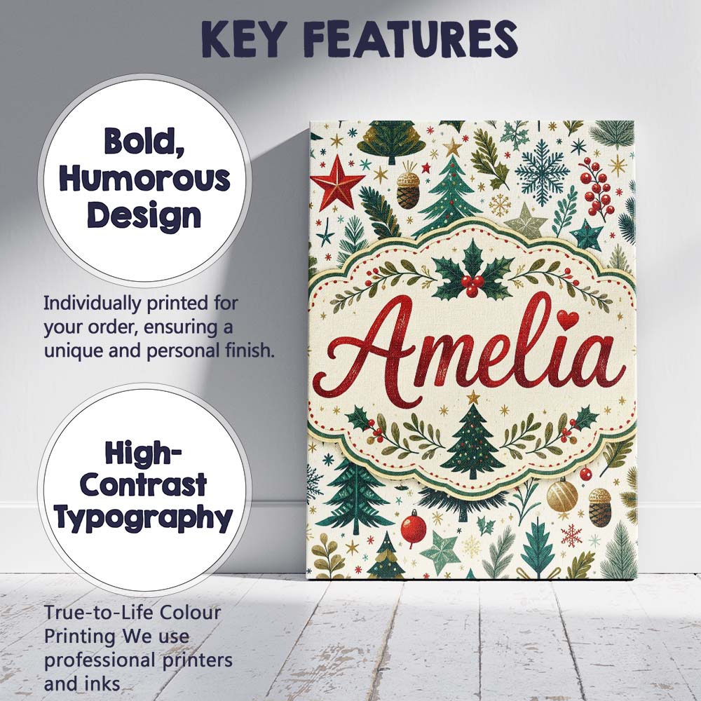 Personalised Name Scandinavian Christmas Custom  Unique Gift Idea Elegant Feature Canvas Wall Art Print Decor Picture Ready to Hang