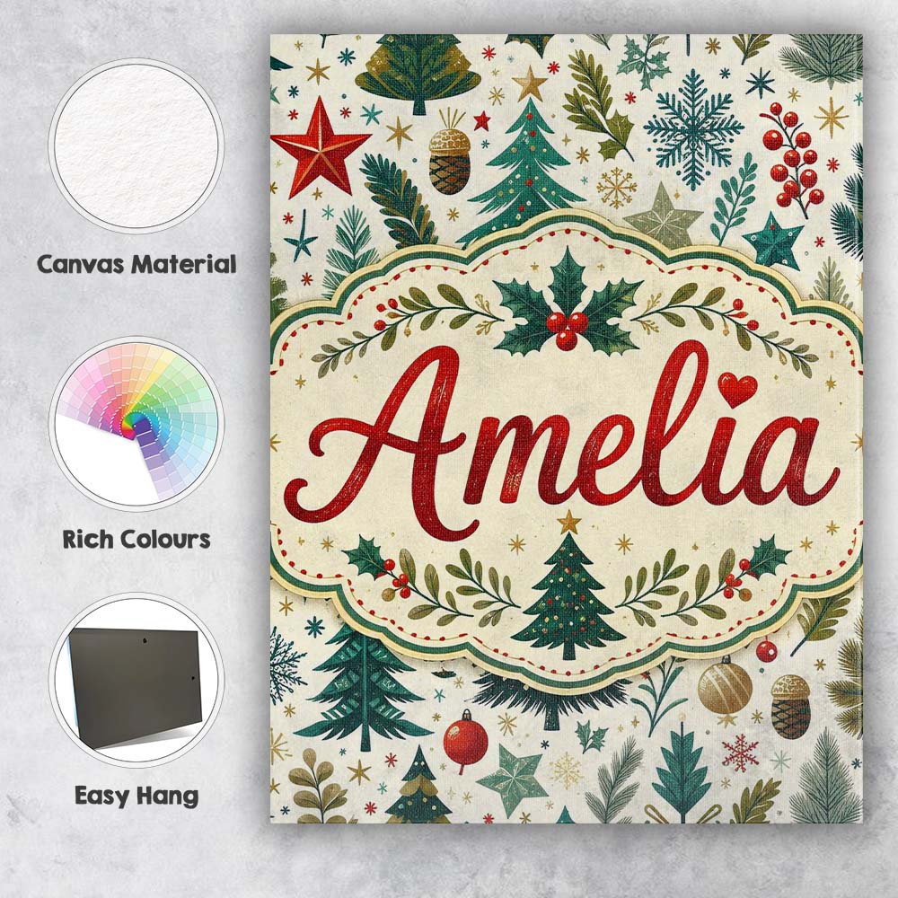 Personalised Name Scandinavian Christmas Custom  Unique Gift Idea Elegant Feature Canvas Wall Art Print Decor Picture Ready to Hang