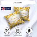 Custom Name Yellow Poppy Floral Seamless Botanical Garden Design Square Filled Cushion Throw Pillow Sofa Bed Home Decor Zip Washable UK Made