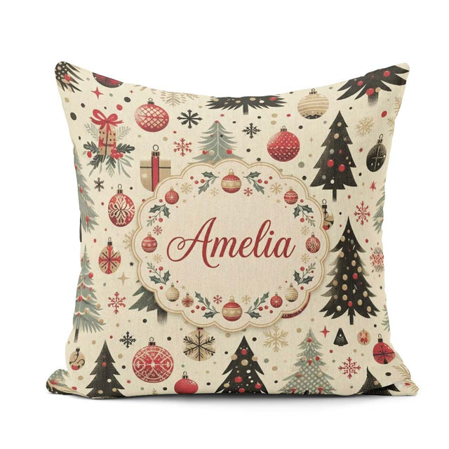 Custom Name Modern Christmas Ornament Snowflake Festive Seamless Square Filled Cushion Throw Pillow Sofa Bed Home Decor Zip Washable UK Made
