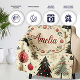 Modern Christmas Tree Ornament Snowflake Festive Seamless Pattern  Personalised Custom Name Super Soft Fleece Blanket Bed Sofa Throw
